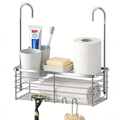 Shower Hanging Caddy, Over Door Rack With Hooks, 304 Stainless Steel Rustproof Organizer