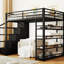 Lit mezzanine pleine grandeur en métal noir avec garde-robe et tablettes à 4 niveaux, idéal pour l'espace de travail, tablettes sécurisées pour garde-corps, bricolage, coffre-fort