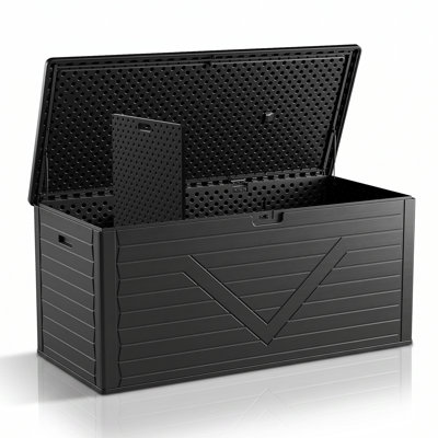Coffre de rangement extérieur pour terrasse en PEHD de 260 gallons avec couvercle verrouillable et cloison verrouillable