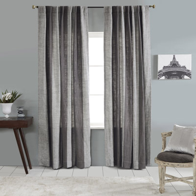 Linen Striped Light Filtering Back Tabs Curtain Panel with Cotton Lining for Bedroom