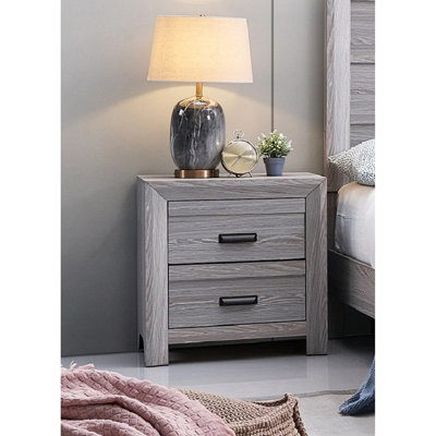Table de chevet contemporaine grise rustique, 2 tiroirs, tiroir essentiel pour chambre à coucher en bois