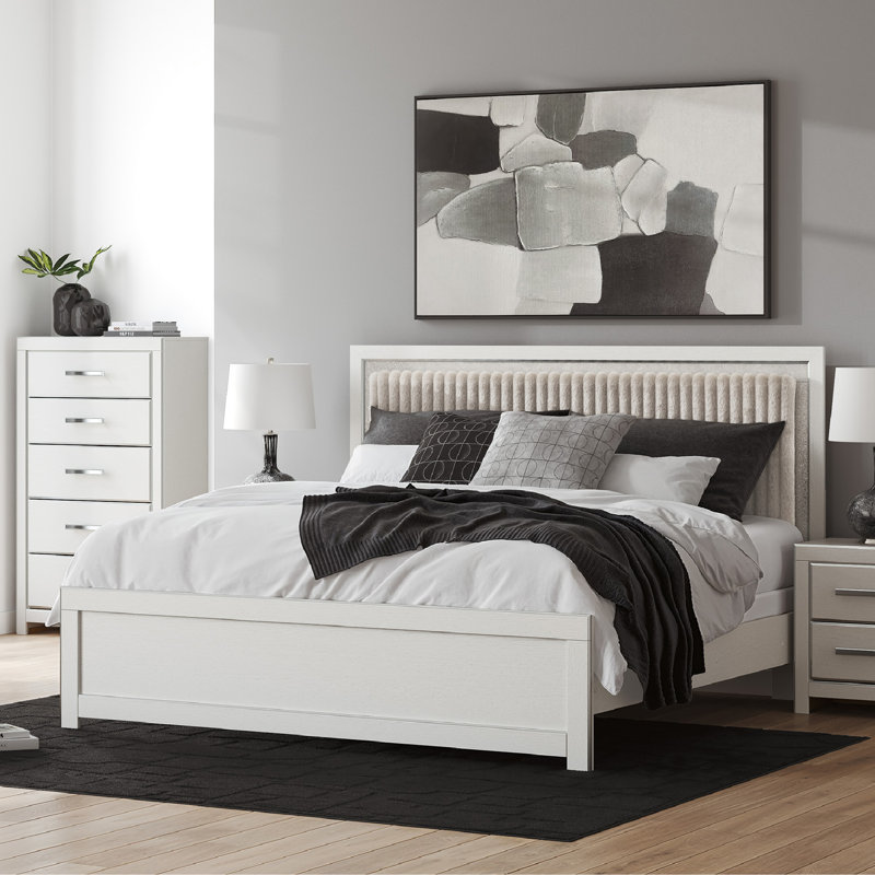Laurentis King Upholstered Panel Bed, White, King