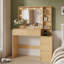 Bureau de meuble-lavabo moderne de 39 po avec miroir à DEL réglable 3 couleurs et station de charge multi-ports, 5 tiroirs et tablettes latérales ouvertes-131076653