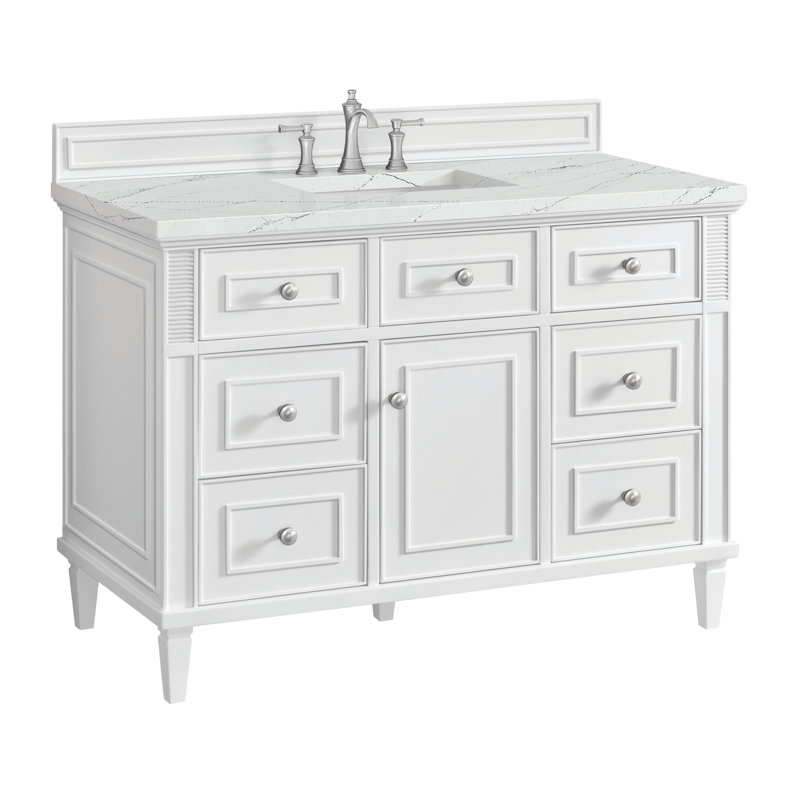 Lorelai 48'' W Single Vanity, Bright White, Ethereal Noctis Quartz, 8" Widespread