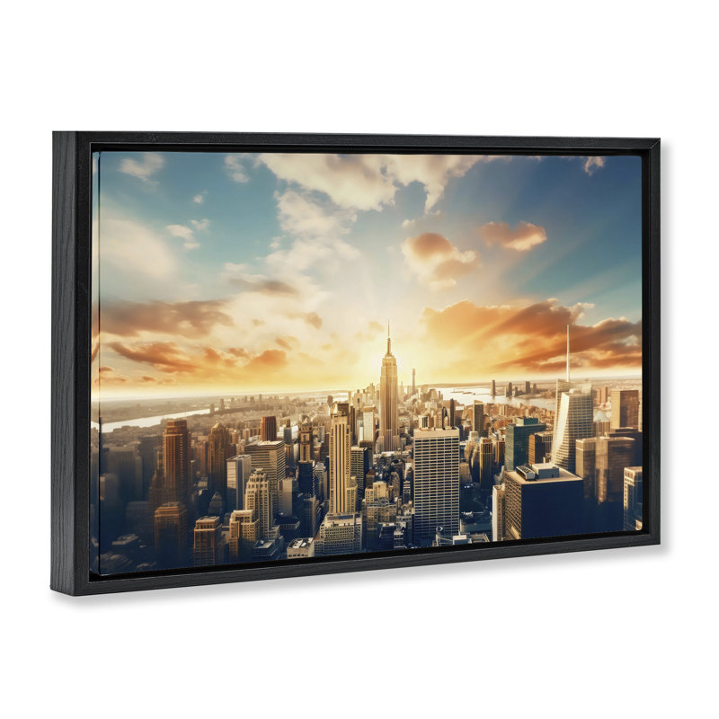 Golden Hour Cityscape Sunset Floating Frame, design by LSR Creative Studio, Jet Black Floater Frame, 17" H x 25" W