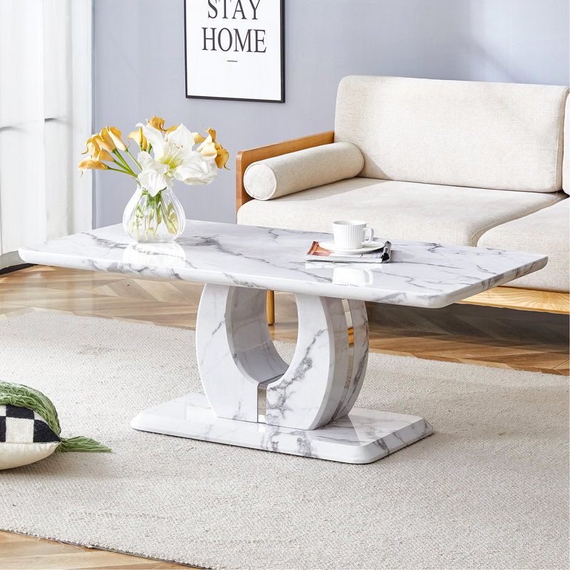 Table à thé Modern Luxury Imitation Marble, Blanc