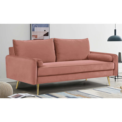 Mid-Century Velvet Sofa with Golden Legs for Comfort and Style in Living Spaces