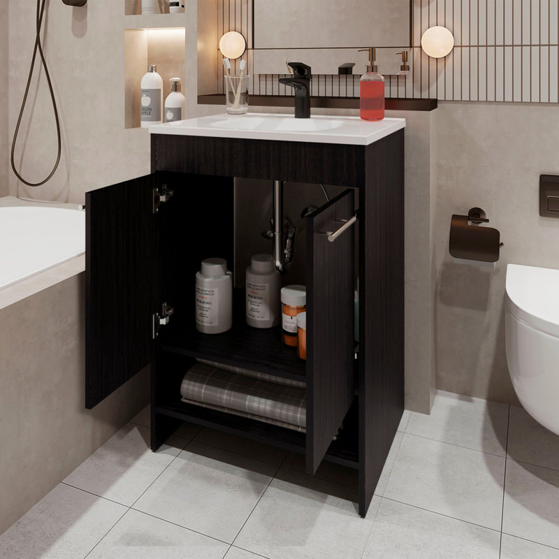 Meuble-lavabo Shell avec 2 portes et rangement ouvert, wengé