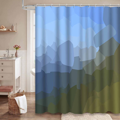 Rideau de douche à motif abstrait à formes abstraites bleu et vert avec 12 crochets