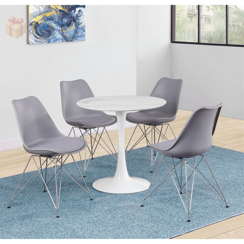 Table de salle à manger ronde avec plateau en faux marbre de 30 pouces, blanc, parfaite pour les petits espaces et un design élégant
