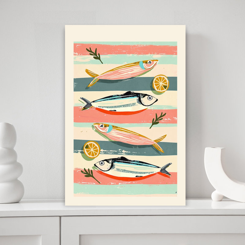 Poisson rayé et citrons, art mural côtier, H 18 po x l 12 po