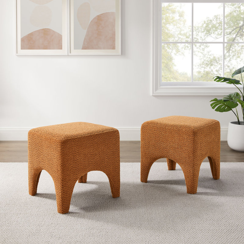 Repose-pieds moderne avec repose-pieds, tabouret de maquillage (ensemble de 2) Modern Boucle, Camel