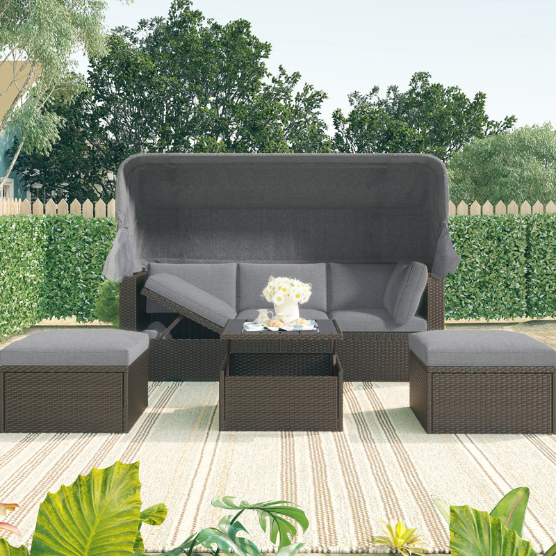 Lit de jour pour patio avec table pliante inclinable pour meubles, Grey
