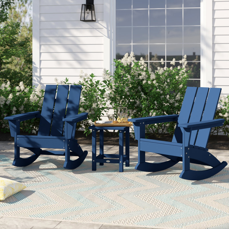 Ensemble de 3 chaises berçantes Adirondack POLYWOOD x Sol 72 Jamarion, Marine