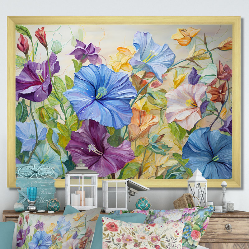 Mauve matin, gloire et fleurs I, Cadre doré simple, H 24 po x l 32 po x P 1 po