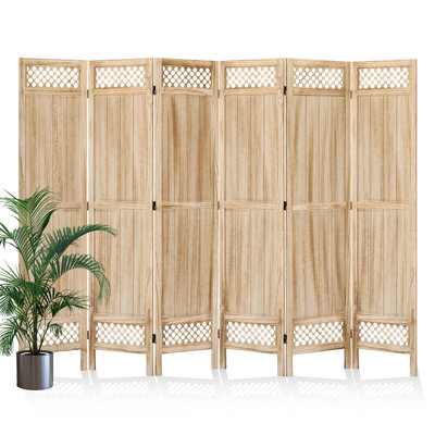 67" Rustic Wooden Folding Room Divider with Lattice Design