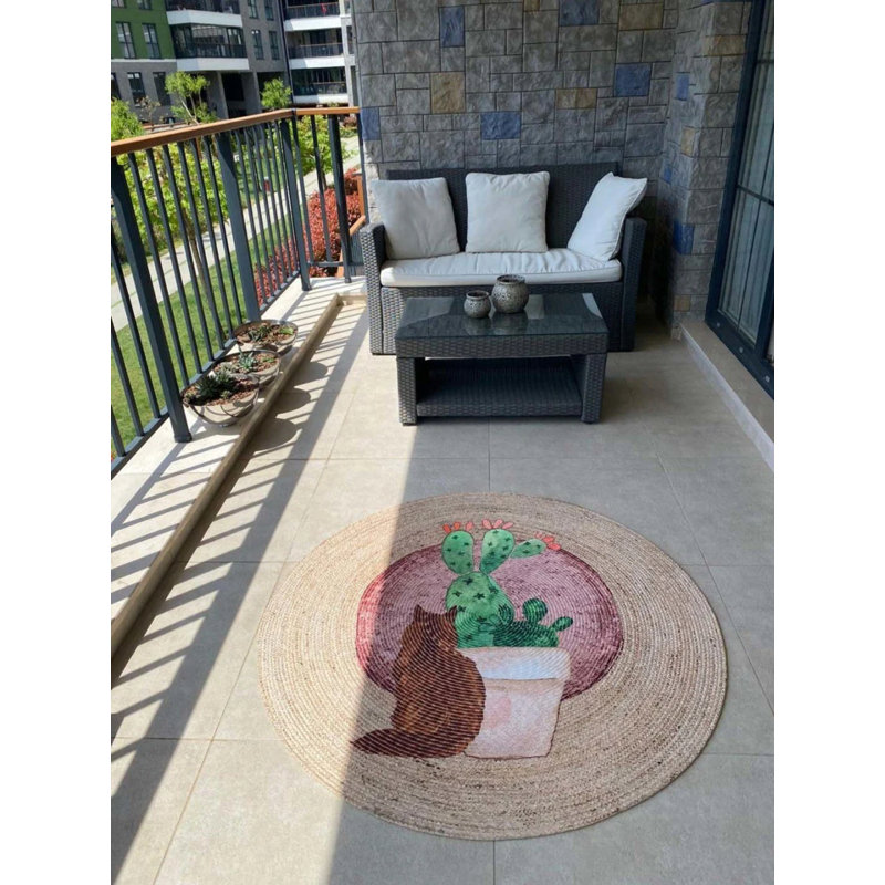 Tapis rond en coton avec envers antidérapant Mayleigh, Rond 4 pi 11 po x 4 pi 11 po