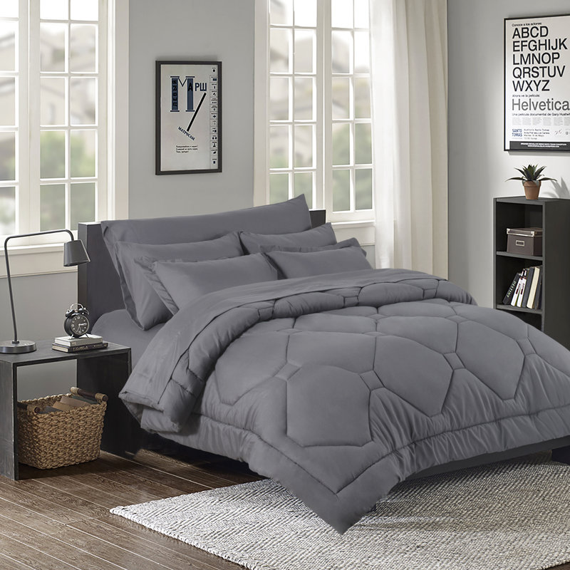  Ensemble d'édredon 8 pièces avec draps toutes saisons dans un sac, Gris, Édredon double et 5 pièces supplémentaires