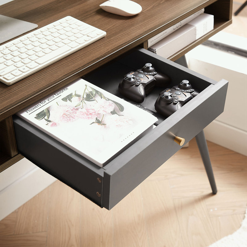 Desk with drawer, USB Ports and Power Outlet, Walnut