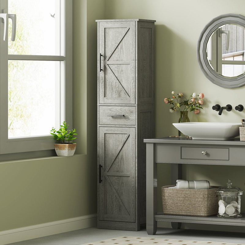 67" Tall Bathroom Storage Cabinet With Drawer, Farmhouse Narrow Bathroom Cabinet With Barn Doors And Adjustable Shelves, Freestanding Linen Cabinet, White