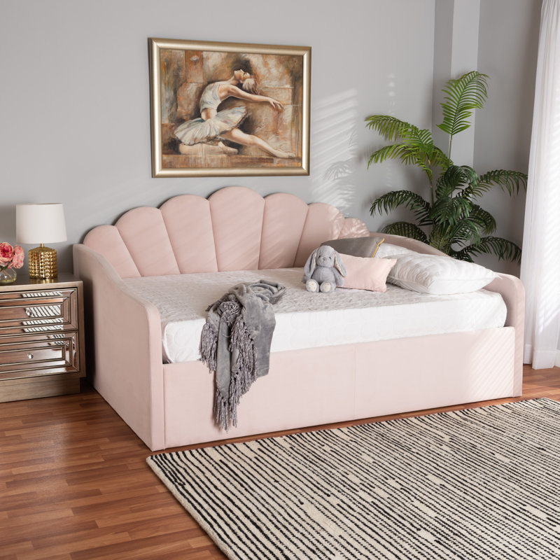 Lit de jour rembourré en velours rose clair moderne et contemporain Baxton Studio Timila