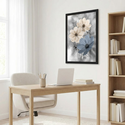 Art mural sur toile noir encadré pour le salon, la chambre à coucher, le bureau ou le vestibule - décoration murale décorative avec art floral