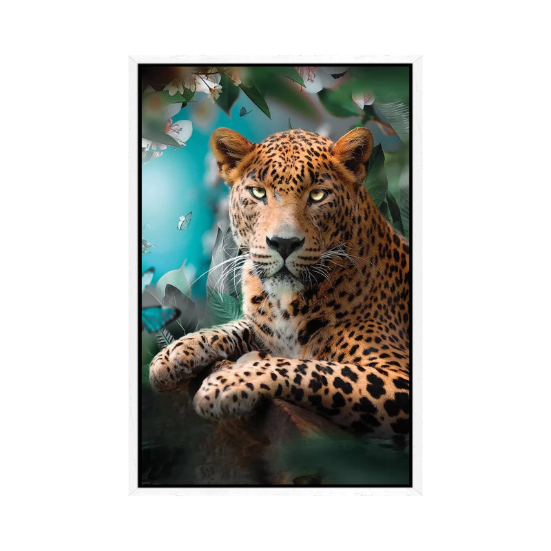 The Colourful Leopard by Zenja Gammer - Print on Canvas, 66.04 cm H x 45.72 cm W, White Framed