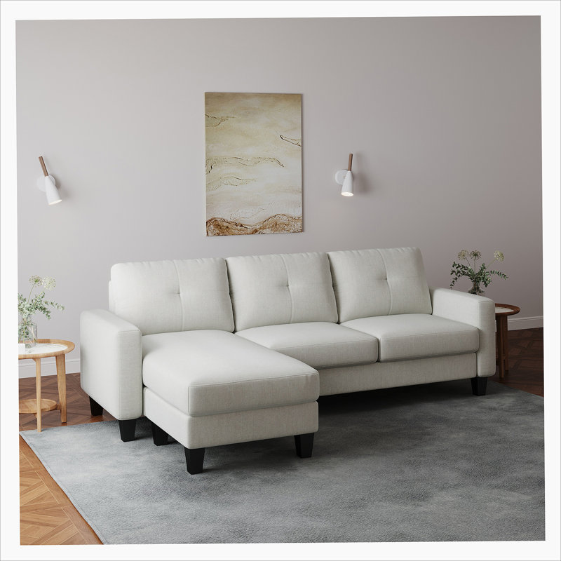 Matteus Upholstered Sectional Left Hand Facing, Beige Polyester