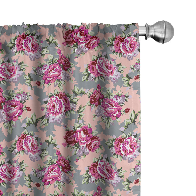 Rideaux 4 panneaux East Urban Home Peony, floral modernisé, rose rosé, L 56 po x L 95 po