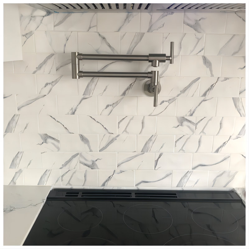 Pot Filler Faucet Wall Mount Kitchen Folding Faucet with Double Joint Swing Arms, Brushed Nickel