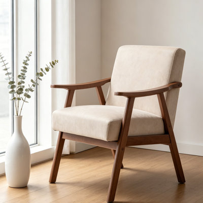 Chaise d'appoint avec revêtement et structure en bois massif, mobilier de salon Mid-Century moderne classique pour sièges supplémentaires