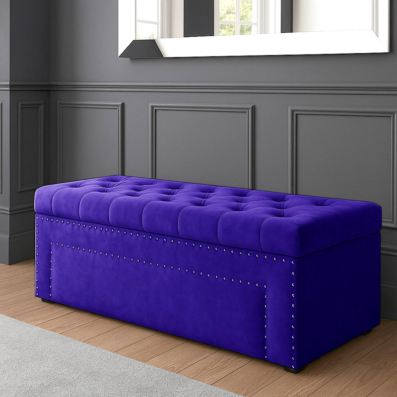 Duke Ottoman Storage Box - Chesterfield Upholstered Blanket Box - Plush Velvet Ottoman Bench with Storage, H43 x W120 x D40cm