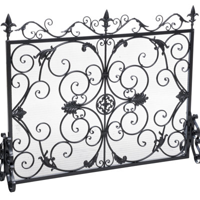 Protecteur de foyer en fer forgé avec décoration ornée, noir, P 10 po x l 44 po H 35,5 po, ajoute de l'élégance à l'écran de protection, 44,11 po 9,93 po 34,78 po, protège contre les risques