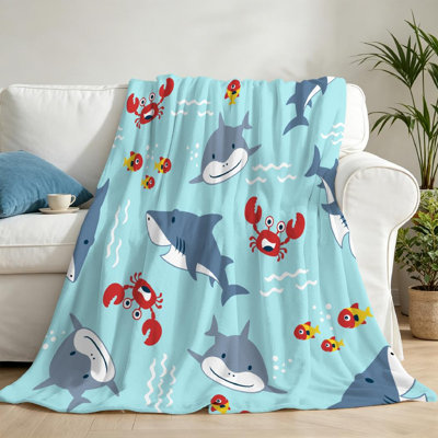 Jeté en molleton bleu flanelle ultra doux, motif sans couture avec gros imprimé recto