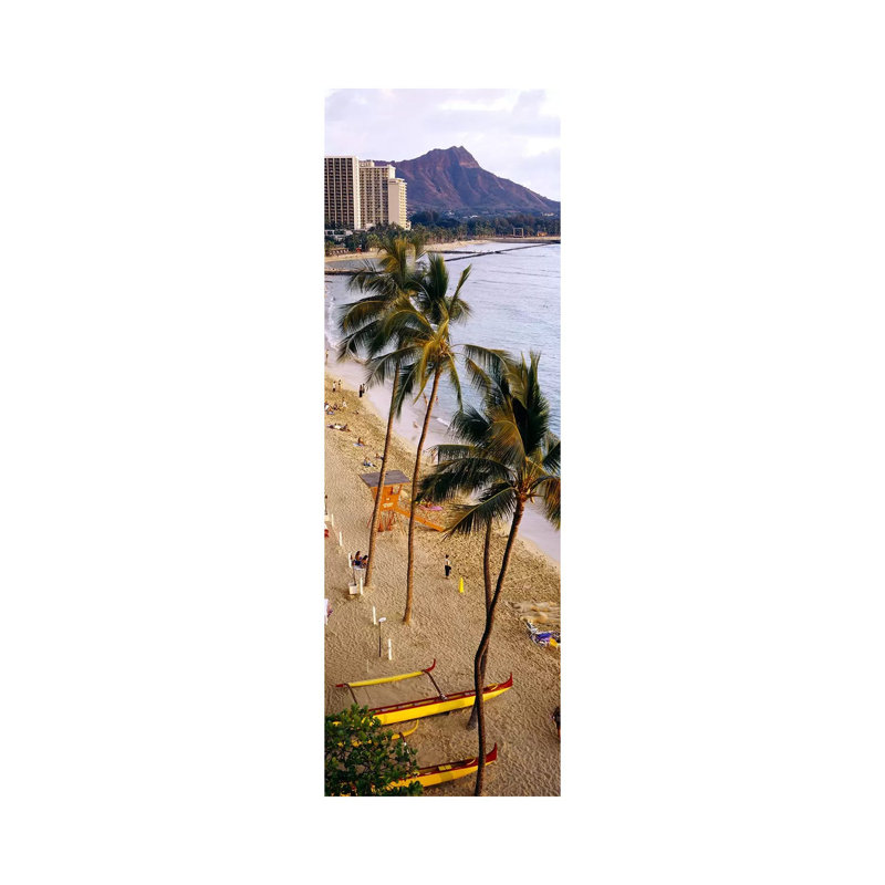 High Angle View Of Tourists On The Beach, Waikiki Beach, Honolulu, Oahu, Hawaii, USA - Wrapped Canvas Panoramic Print
