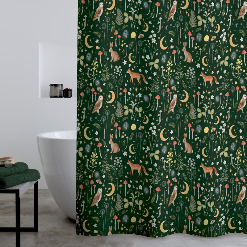 Enchanted Twilight Animals Shower Curtain, Forest Green