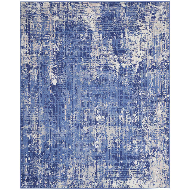 Tapis abstrait ivoire et bleu 8 pi x 12 pi