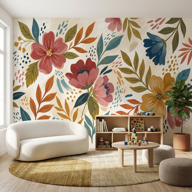 Papier peint floral abstrait mural, 100 po x 96 po, Non tissé non collé