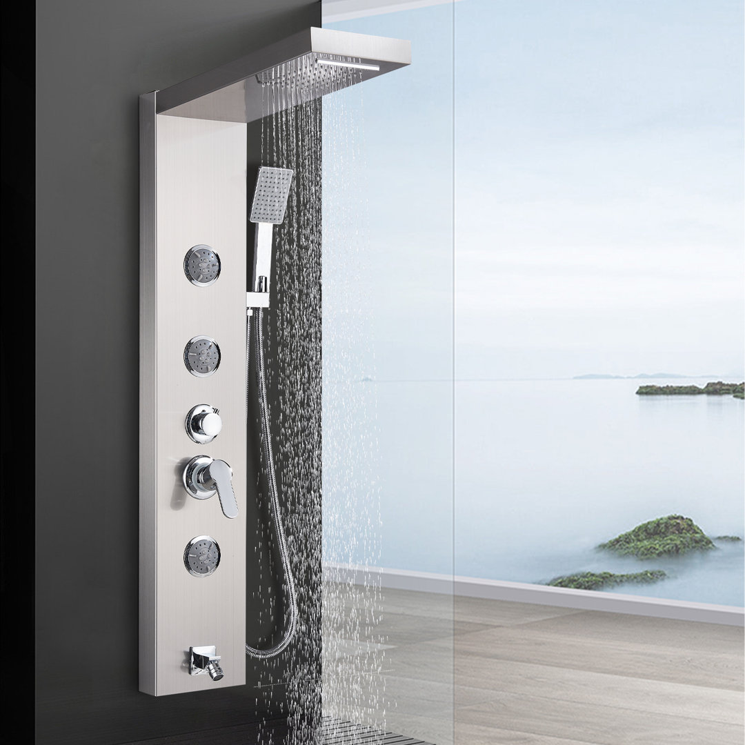 Shower Panel Massage Jets Rainfall Waterfall Shower Head, Shower Stainless Steel Wall Mount Massage Multi-function Bathroom Shower Panel Tower System,