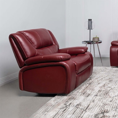 Fauteuil inclinable oscillant rouge Elodie avec accoudoirs à plateau-coussin et mouvement coulissant en douceur pour une détente ultime