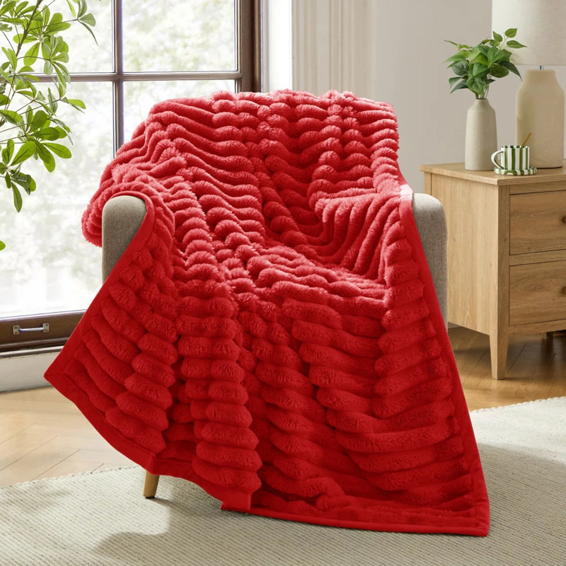 Couverture en super vison super doux réversible, Cerisier, 82 po x 108 po