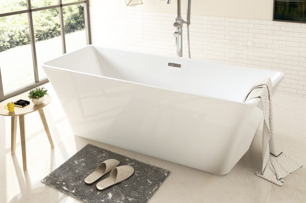 Kingston Brass Aqua Eden 67-Inch Acrylic Rectangular Double Ended Freestanding Tub with Drain