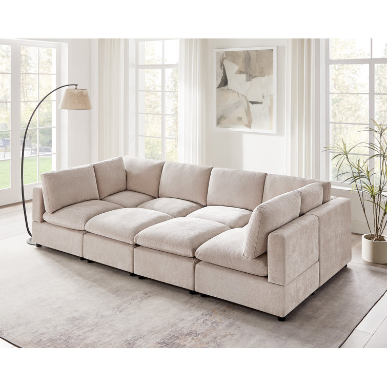 8-Piece Upholstered Symmetrical Sectional, Modular Sofa With Portable Ottomans