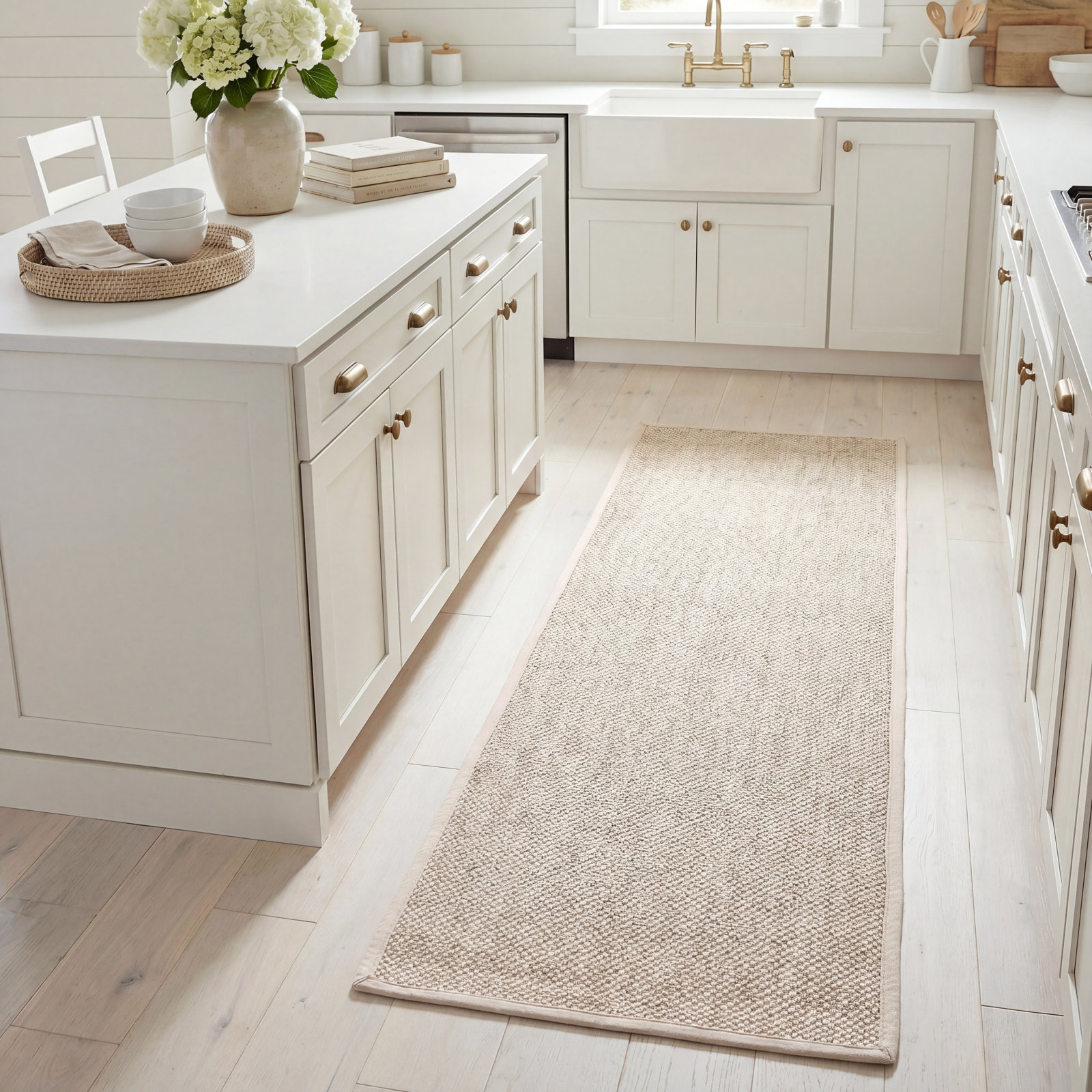 Torbin Marble Beige Jute Rug, Runner 2'6" x 8'