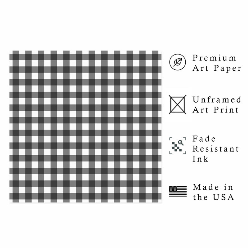 Abstract Black Gray Plaid Pattern Modern Unframed Art Print, 12" H x 12" W