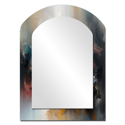 Brown Abstracted Nature II - Black Modern Arch Wall Mirror