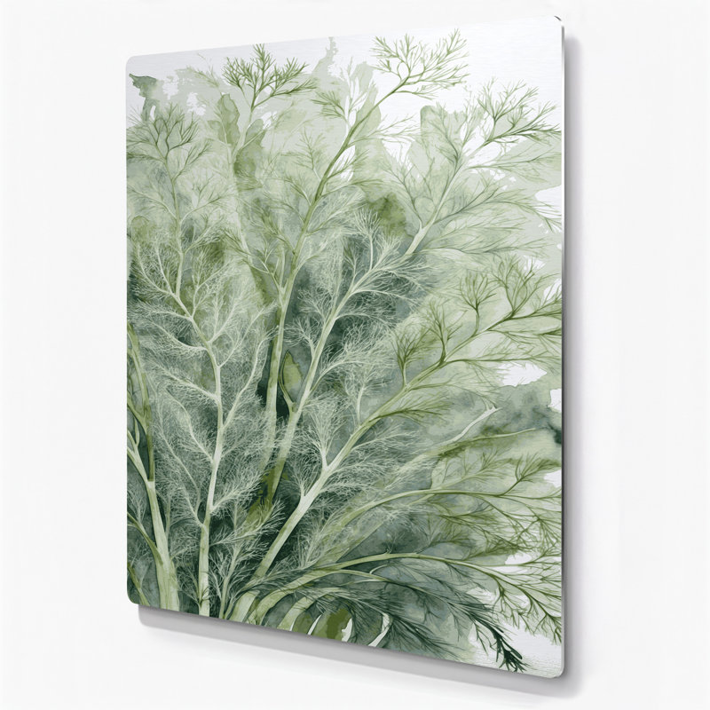 Aquarelle, botanique, 74, art mural vert en métal, H 14 po x l 11 po