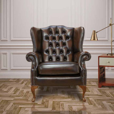 Upholstered Full Grain Leather Wingback Chair