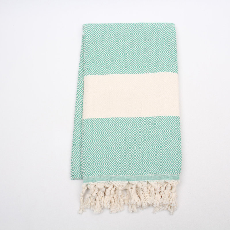 Serviettes en coton turc à motif de losanges - peshtemal et peshkir, séchage rapide et douceur, Vert Benetton