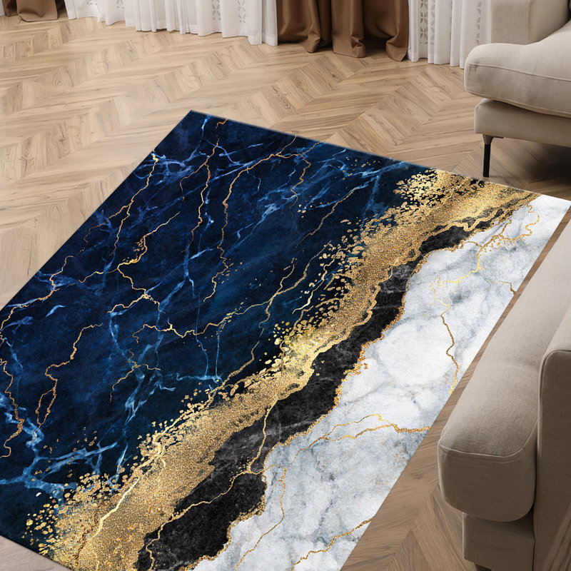 Modern Minimalist Abstract Printed Rug in Neutral Tones for Stylish Floor Art in Living Room, Study or Bedroom with Easy Care Non Woven Material